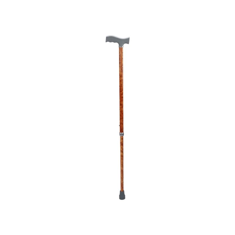 HEIGHT ADJUSTING CANE WITH BROWN WOOD DESIGN-0
